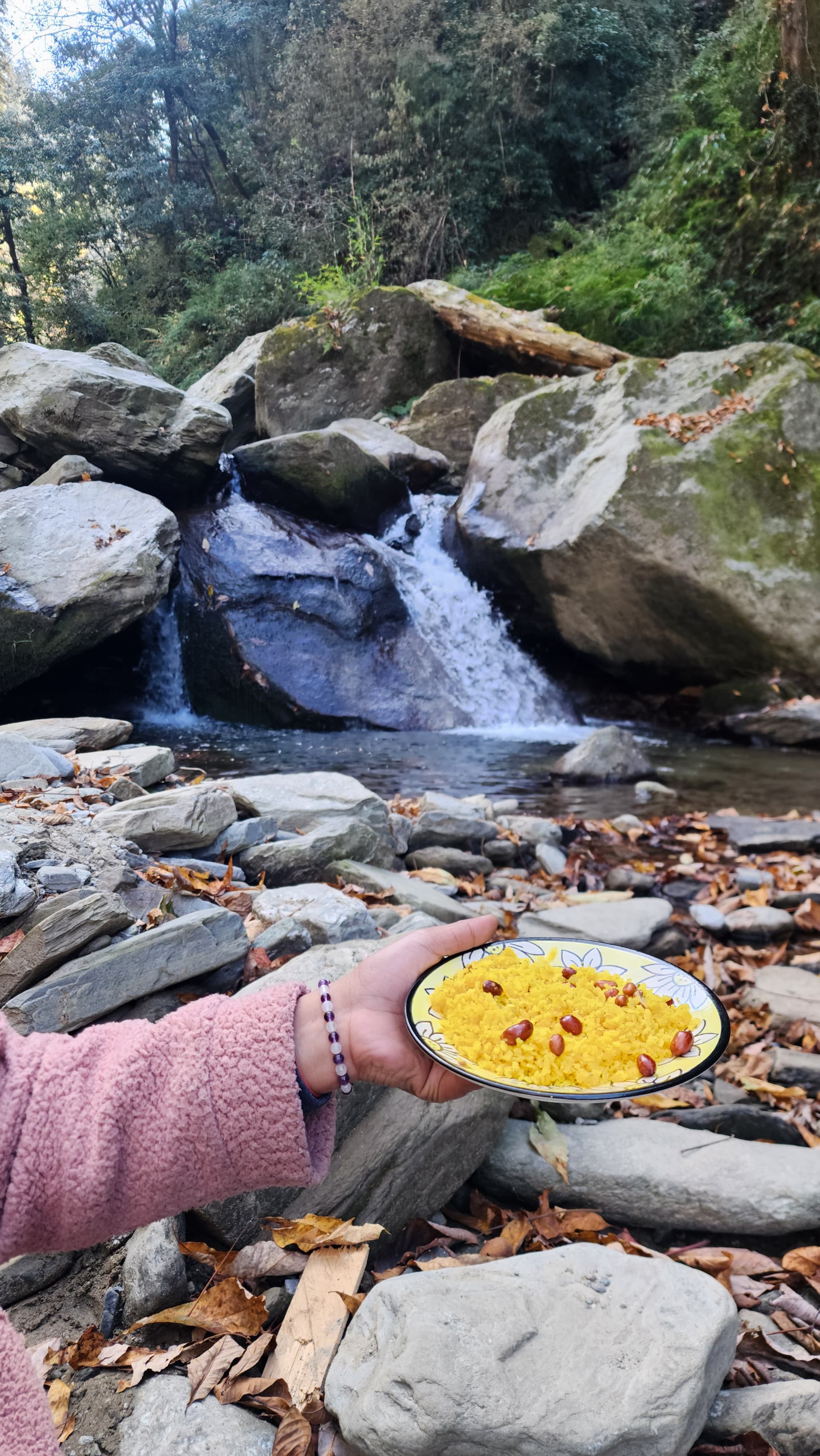 Traveler enjoying a riverside meal