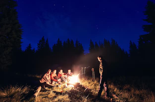 Storytelling session at a bonfire