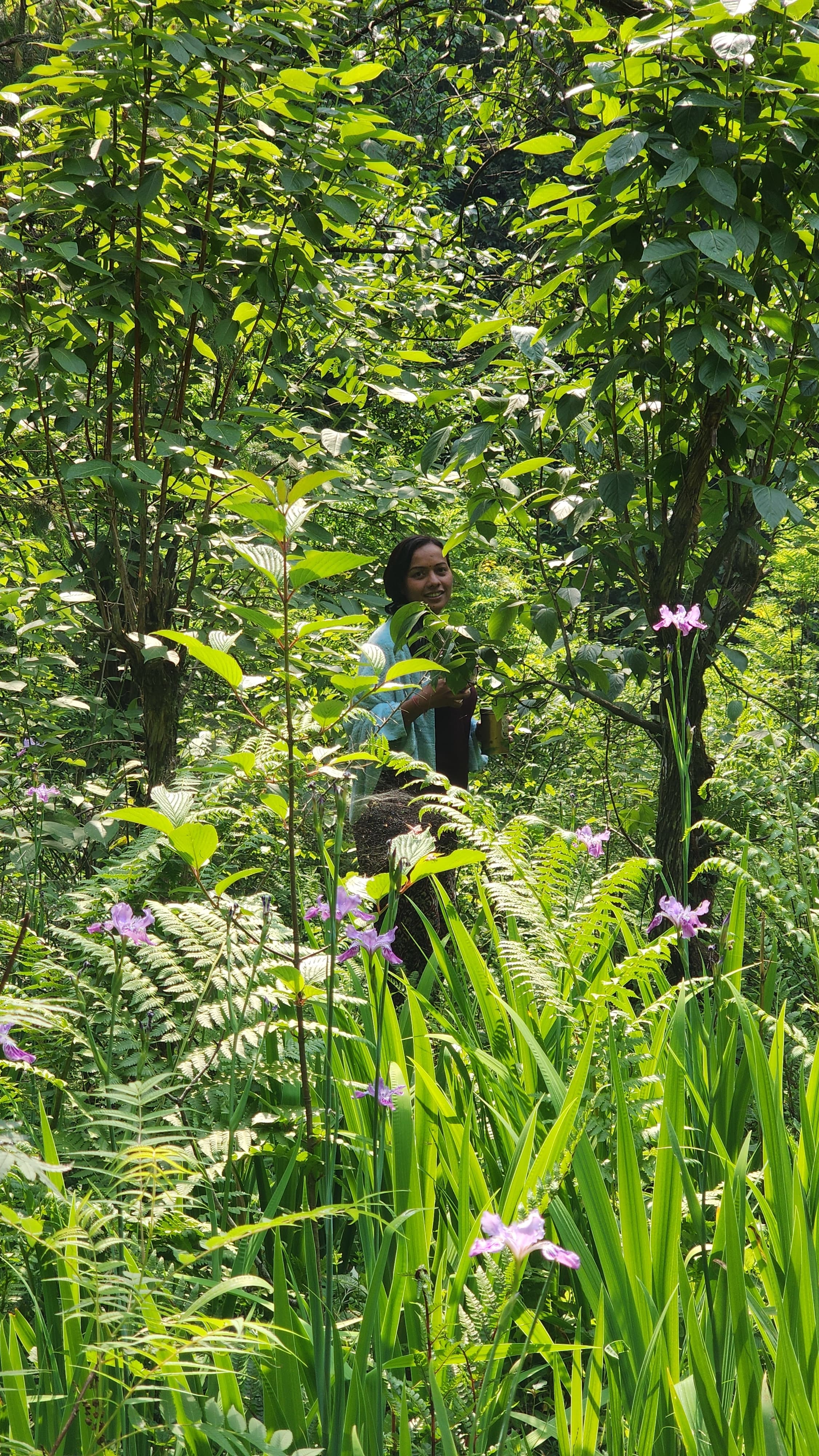 Traveler enjoying a peaceful moment in the forest